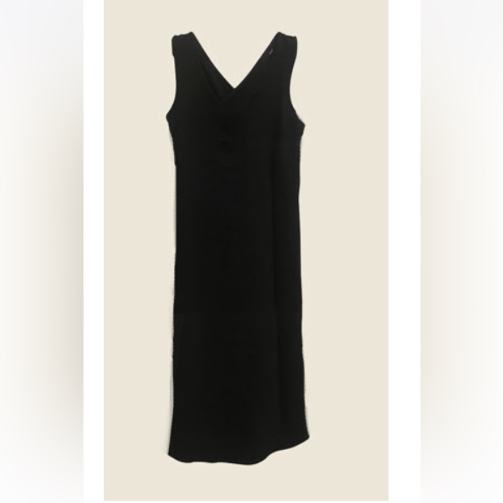 Able Black Cotton V-Neck Side Slit Dress